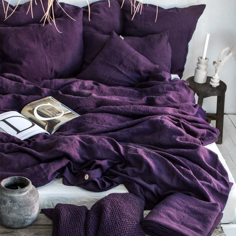 Linen Bedding Set in Plum. Duvet Cover & 2 Pillowcases Set in King, Queen, Full, Double, Twin. Dark Purple Linen bedding GrannetHome