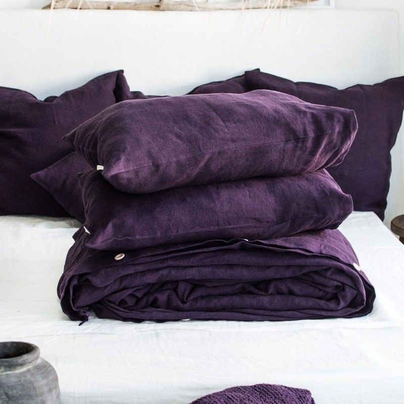 Linen Bedding Set in Plum. Duvet Cover & 2 Pillowcases Set in King, Queen, Full, Double, Twin. Dark Purple Linen bedding GrannetHome