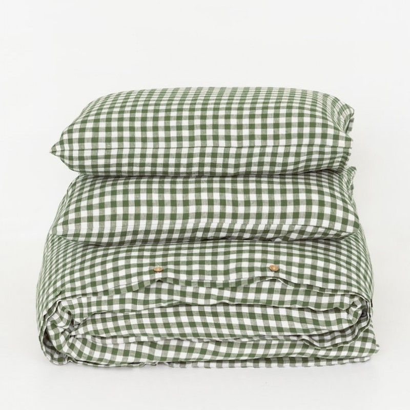 Linen bedding set in Forest green gingham. Linen duvet cover set. Green duvet cover. Farmhouse bedding. Queen king custom sizes MagicLinen